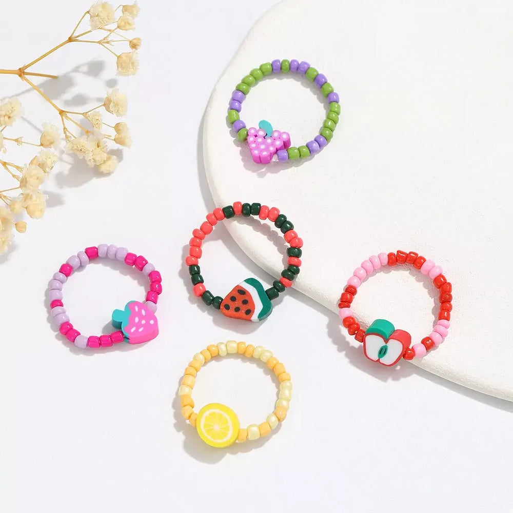 Colorful Fruit Charm Beaded Ring