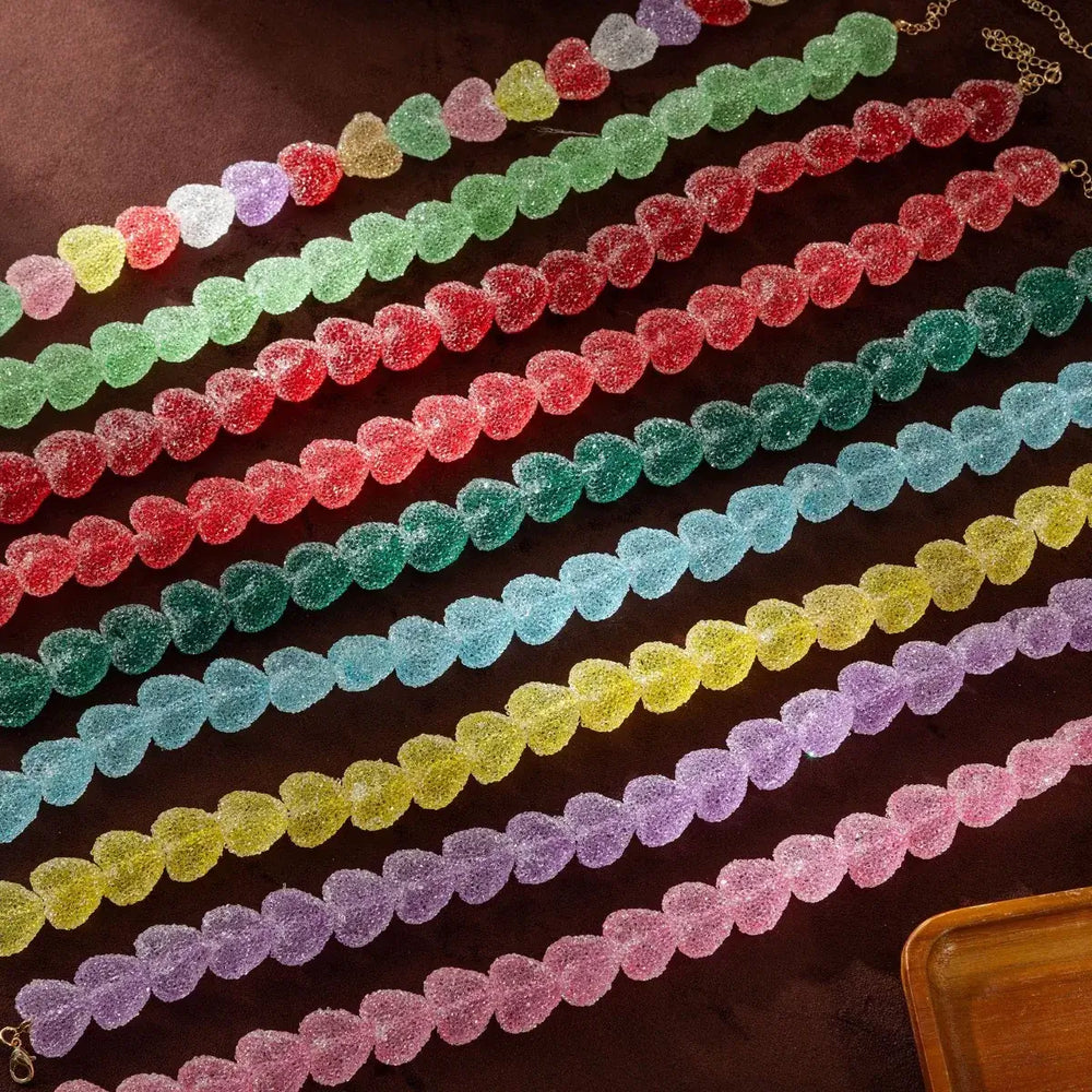 Colorful Resin Heart Necklace - Elegant Jewelry