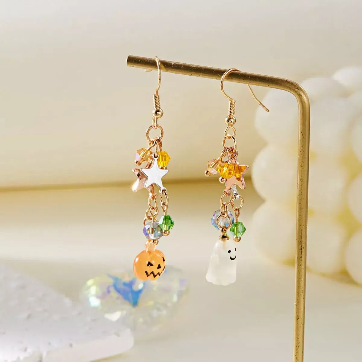 Halloween Asymmetrical Pumpkin Ghost Earrings