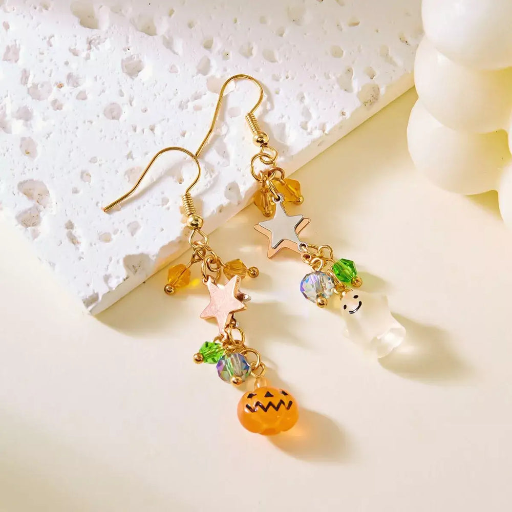 Halloween Asymmetrical Pumpkin Ghost Earrings