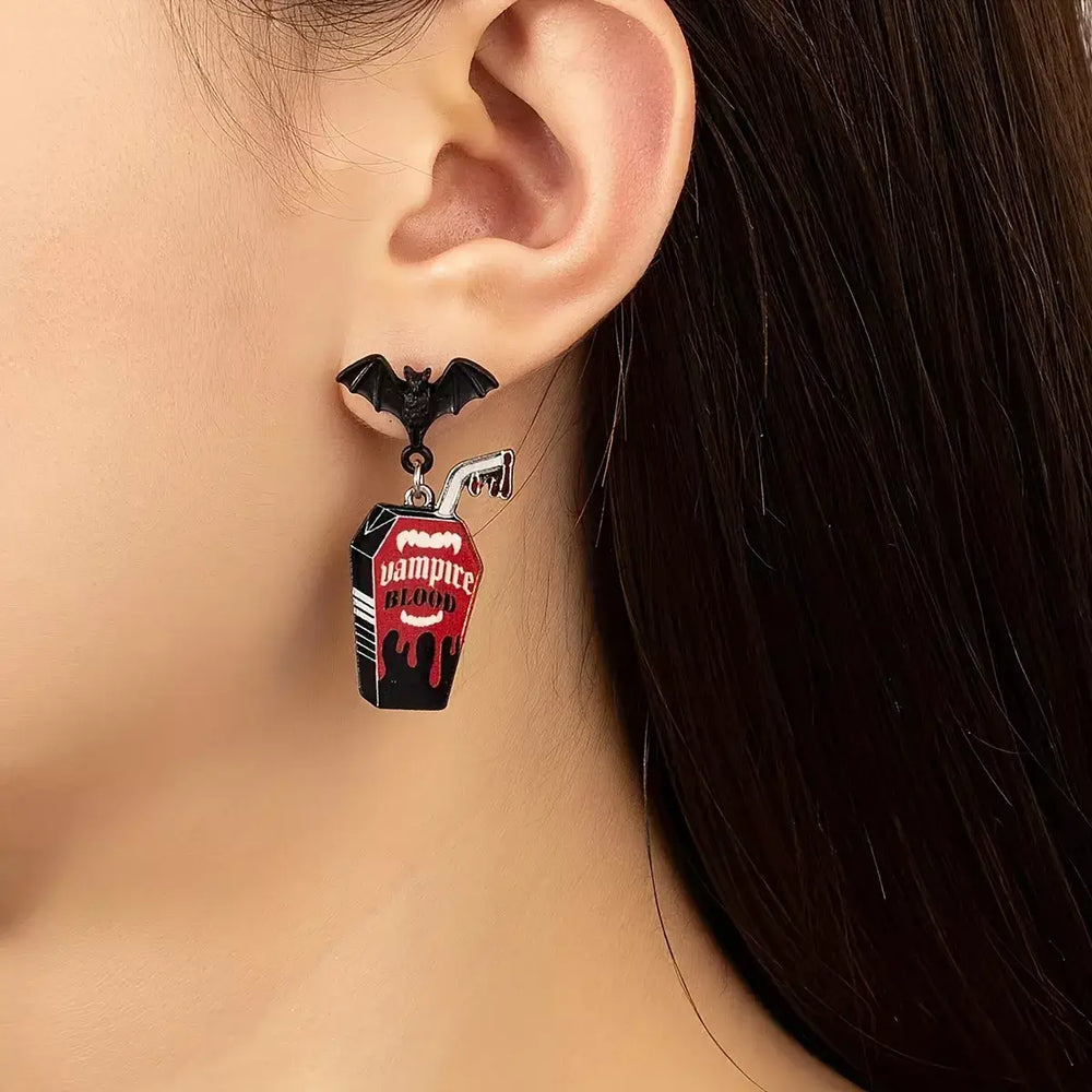 Halloween Gothic Vampire Coffin Bat Wing Drop Earrings