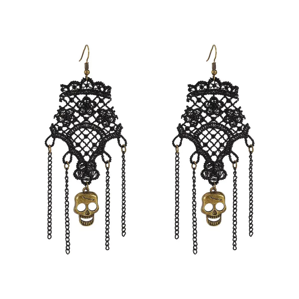 Halloween Lace Skull Necklace and Earrings Jewelry Set