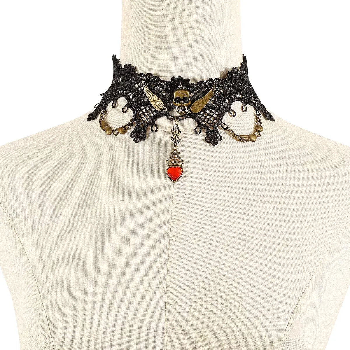 Halloween Lace Skull Necklace and Earrings Jewelry Set