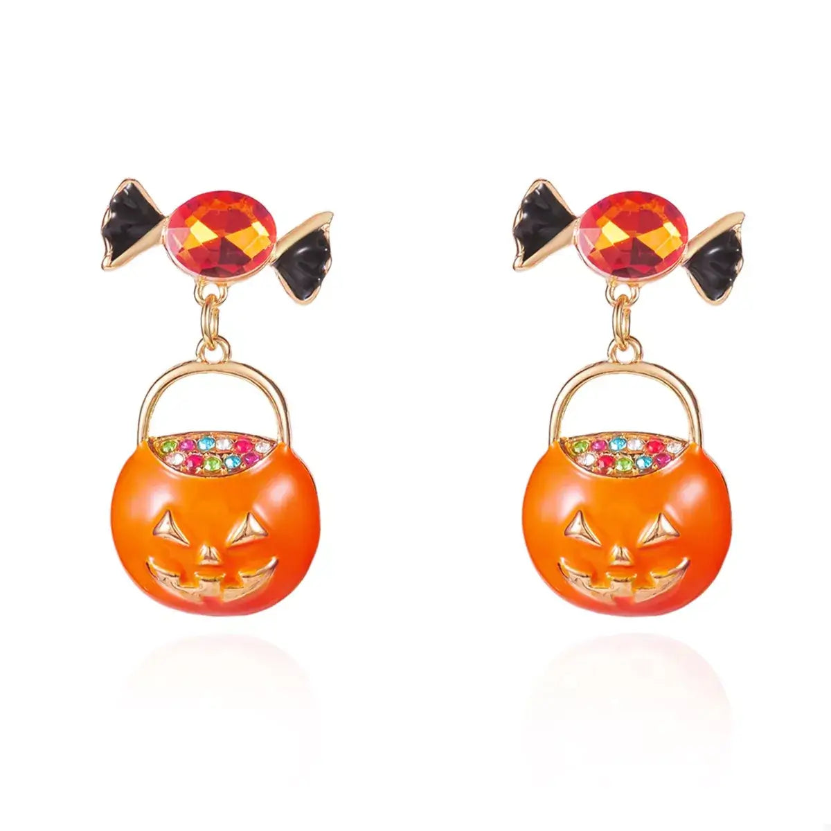 Halloween Rhinestone Pumpkin Dangle Earrings
