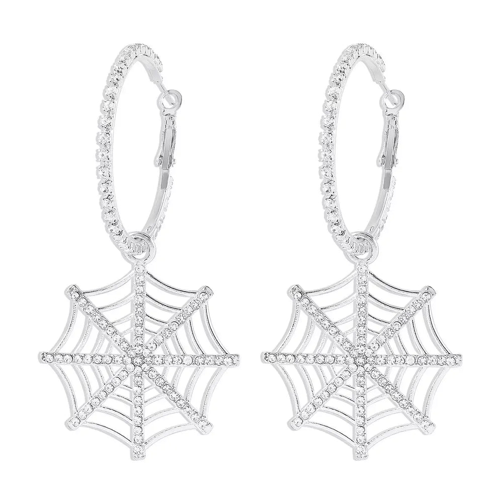 Halloween Spider Web Dangle Hoop Earrings