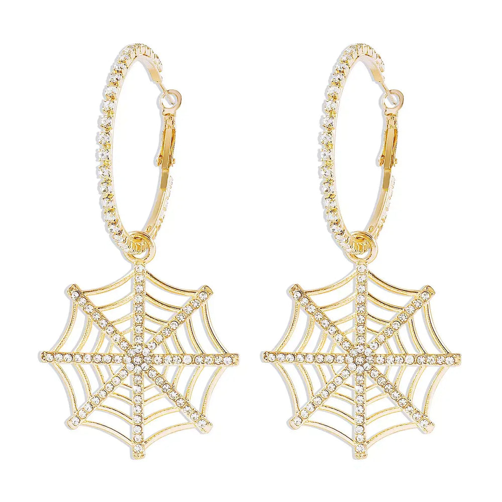 Halloween Spider Web Dangle Hoop Earrings