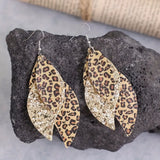 Leopard Print Leather Leaf Drop Earrings