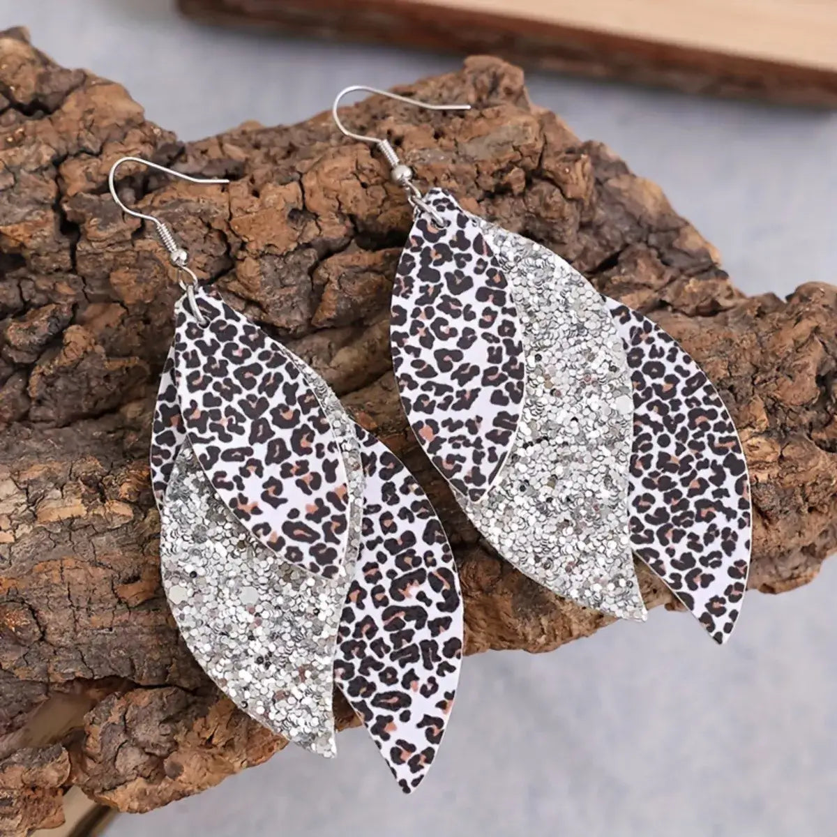 Leopard Print Leather Leaf Drop Earrings