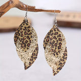 Leopard Print Leather Leaf Drop Earrings