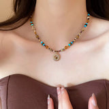 Multi-Color Beaded Sunflower Pendant Necklace