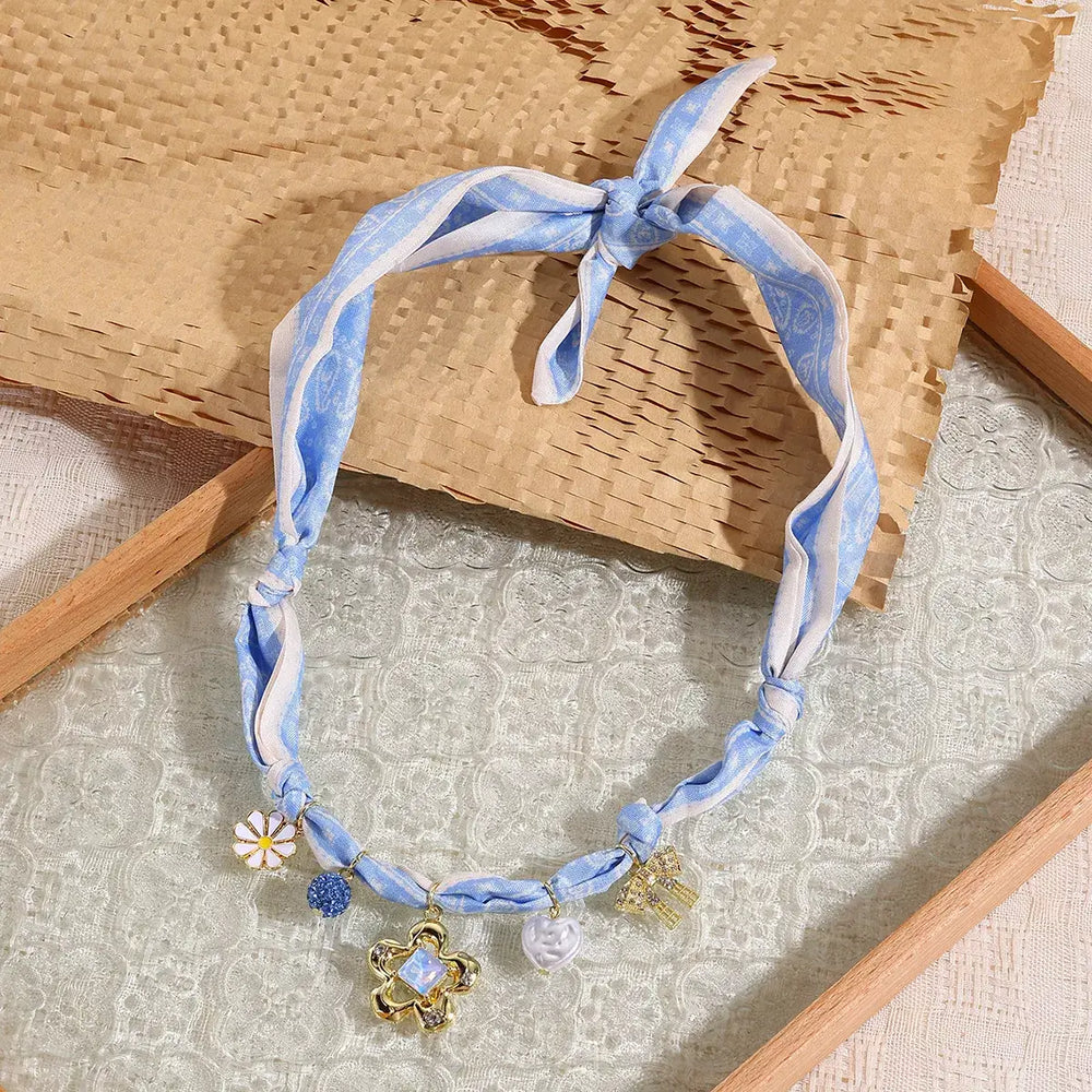 Ribbon Flower Charm Necklace
