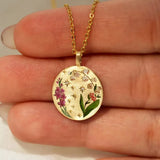Titanium Steel Painted Oil Dripping Floral Oval Tarot Necklace