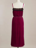 Velvet Cami Lounge Dress with lace trim and cami straps in rich velvet fabric, perfect for chic relaxation and comfort.