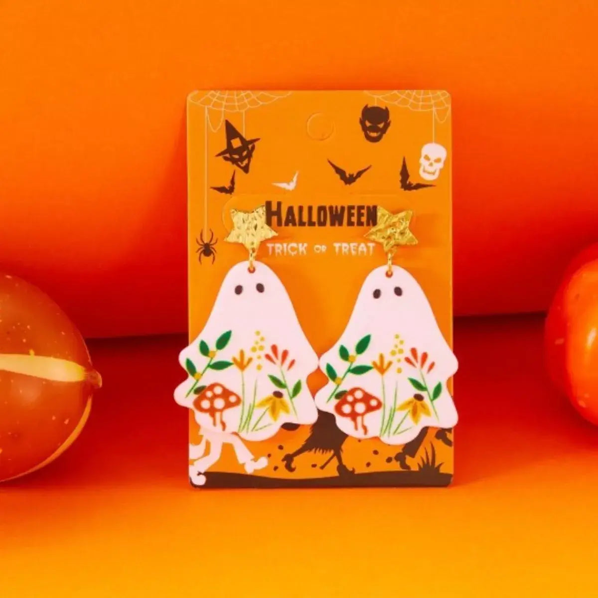 Whimsical Ghost Earrings with Floral Design