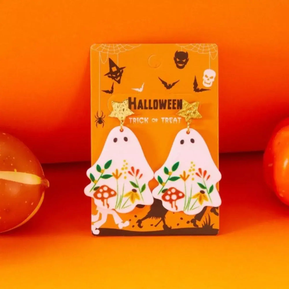 Whimsical Ghost Earrings with Floral Design
