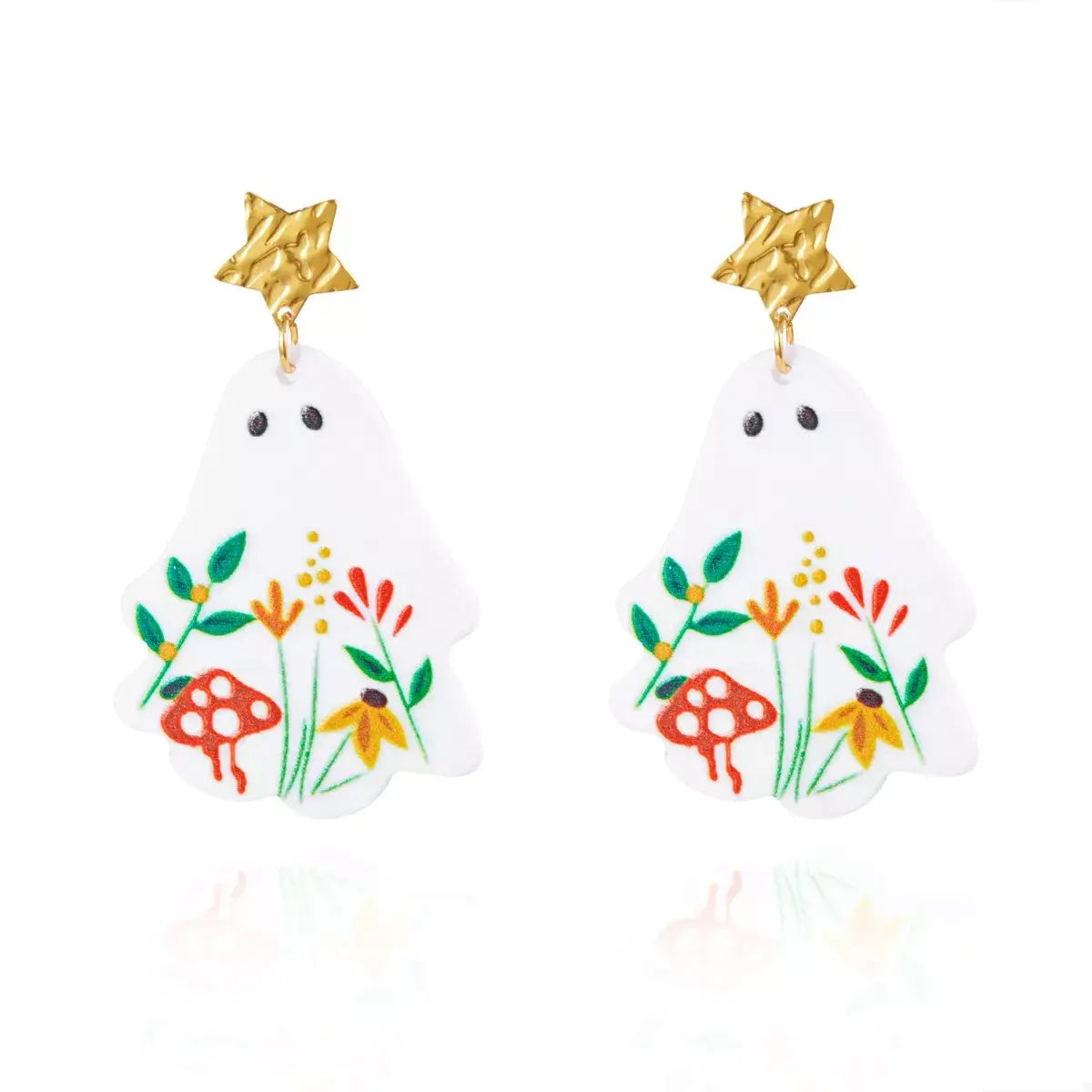 Whimsical Ghost Earrings with Floral Design