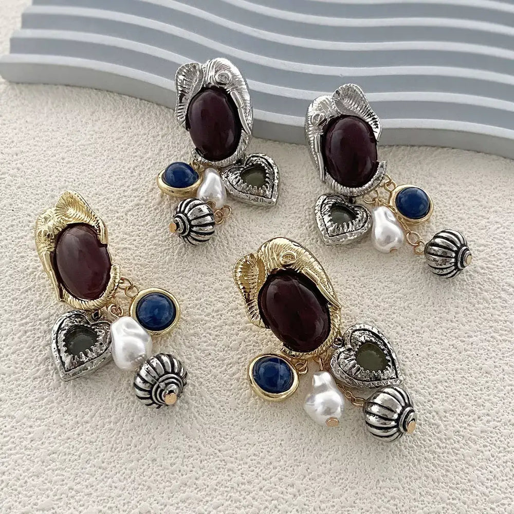 Zinc Alloy Heart Dangle Earrings - Elegant & Stylish