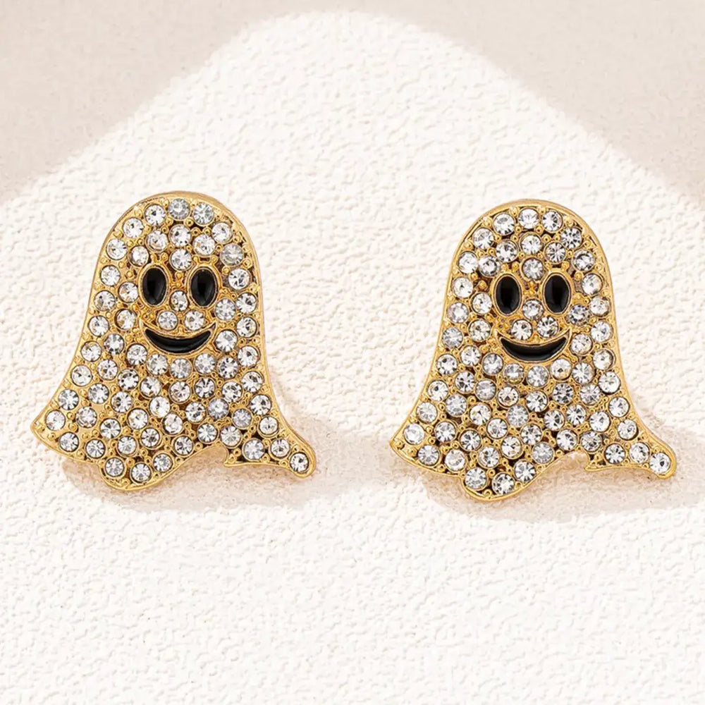 2 Pair Halloween Ghost Rhinestone Stud Earrings