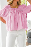 Lace Detail Square Neck Puff Sleeve Blouse