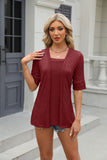 Texture Square Neck Short Sleeve Blouse