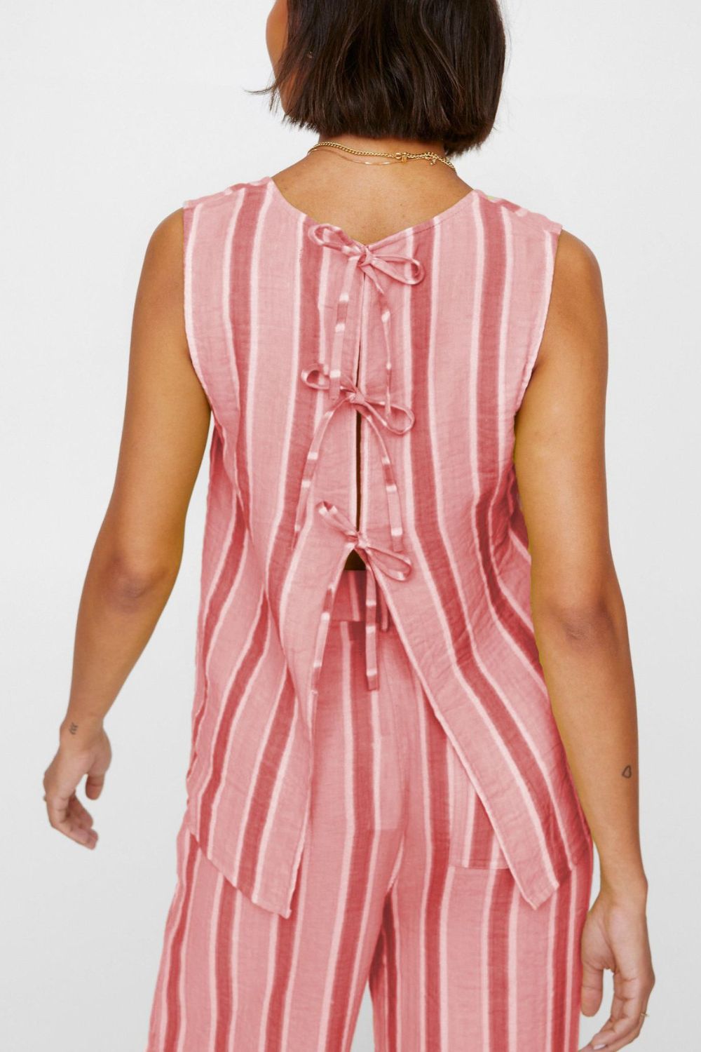Tied Front Striped Top and Pants Set