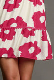 Umgee Full Size Contrast Floral Short Sleeve Mini Dress Plus Size