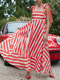 Striped Square Neck Wide Strap Dress