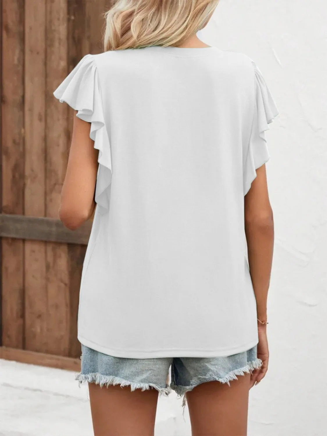 Full Size Ruffled Notched Cap Sleeve Blouse Plus Size