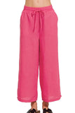 Zenana Woven Crepe Elastic Band Waist Cropped Pants