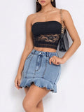 Ruffled Hem Denim Mini Skirt