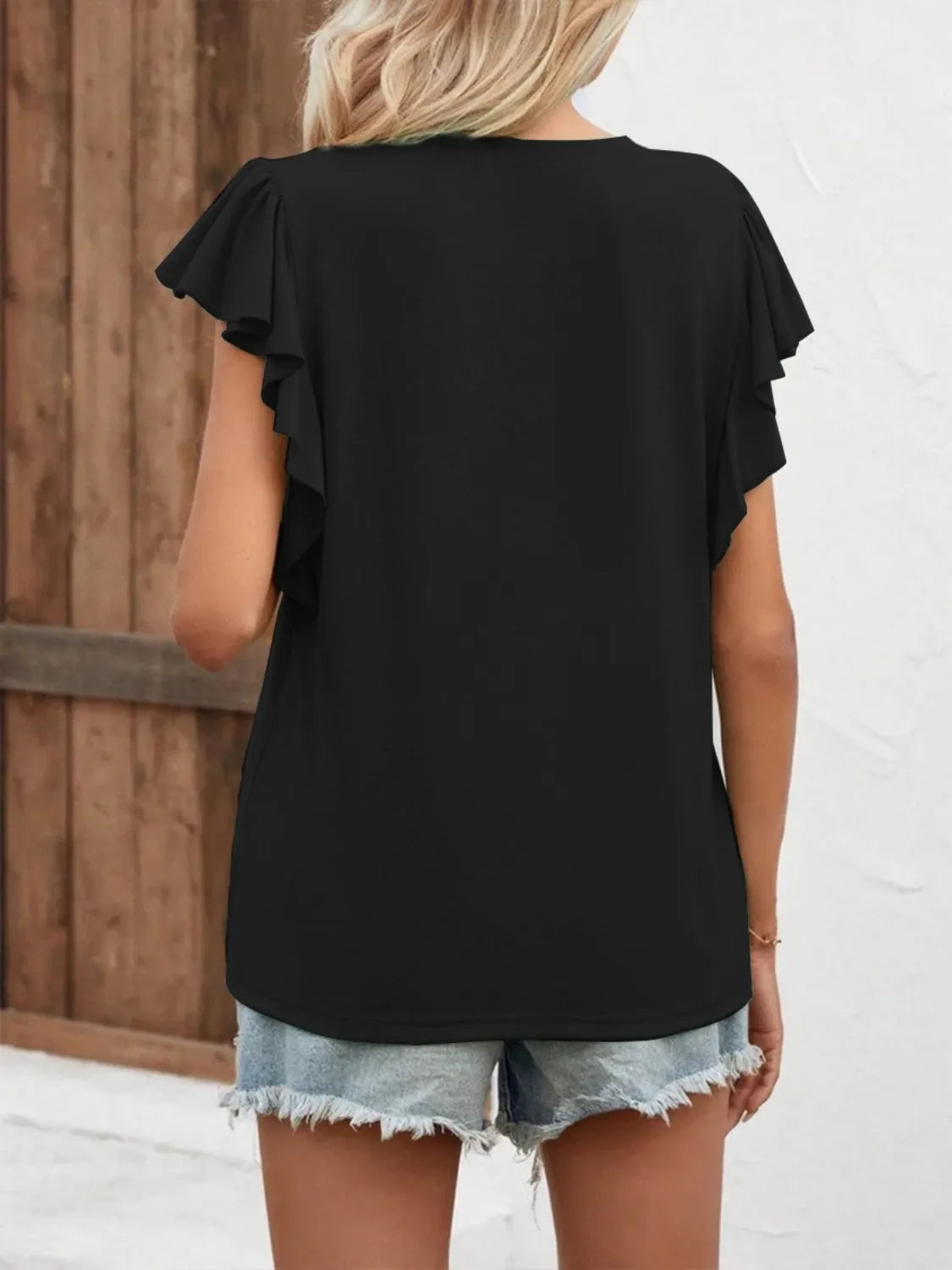 Full Size Ruffled Notched Cap Sleeve Blouse Plus Size