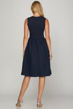 She + Sky Full Size Sleeveless Poplin Woven Midi Dress with Pockets Plus Size