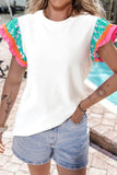 Ruffled Round Neck Cap Sleeve Top