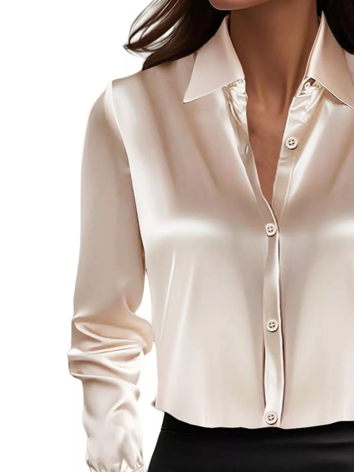Button Down Long Sleeve Shirt with collared neck, featuring a classic button-down design, ideal for plus size workwear fashion.