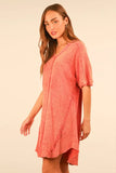 VERY J Plus Size Mineral Washed Ribbed Knit Mini Dress