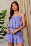 Davi & Dani Pleated Body Elastic Back Babydoll Strappy Top