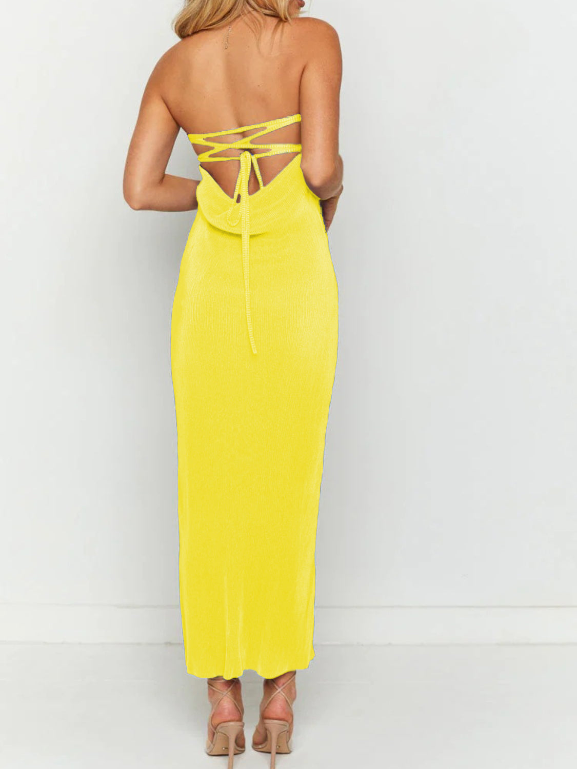 Lace-Up Back Tube Maxi Dress