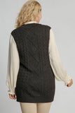 Umgee Full Size Cable V-Neck Vest Sweater Plus Size
