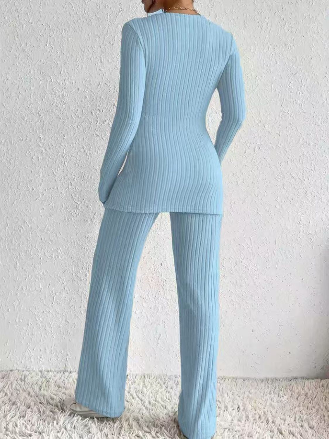 Surplice Long Sleeve Top and Pants Set