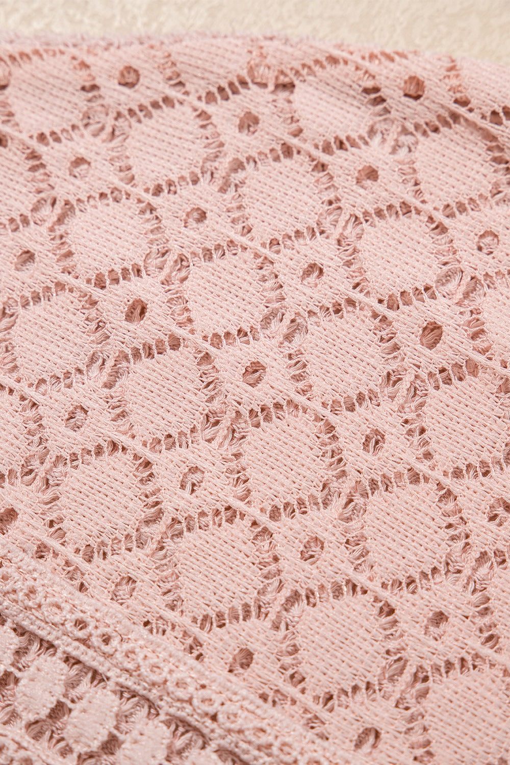 Lace Patchwork Waffle Short Sleeve Knit Top