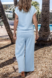 Textured Contrast Edge Top and High Waist Pants Set