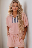 Half Zip Half Sleeve Top and Skirt Set