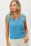 BiBi Chevron Pointelle Pearl Knit Top