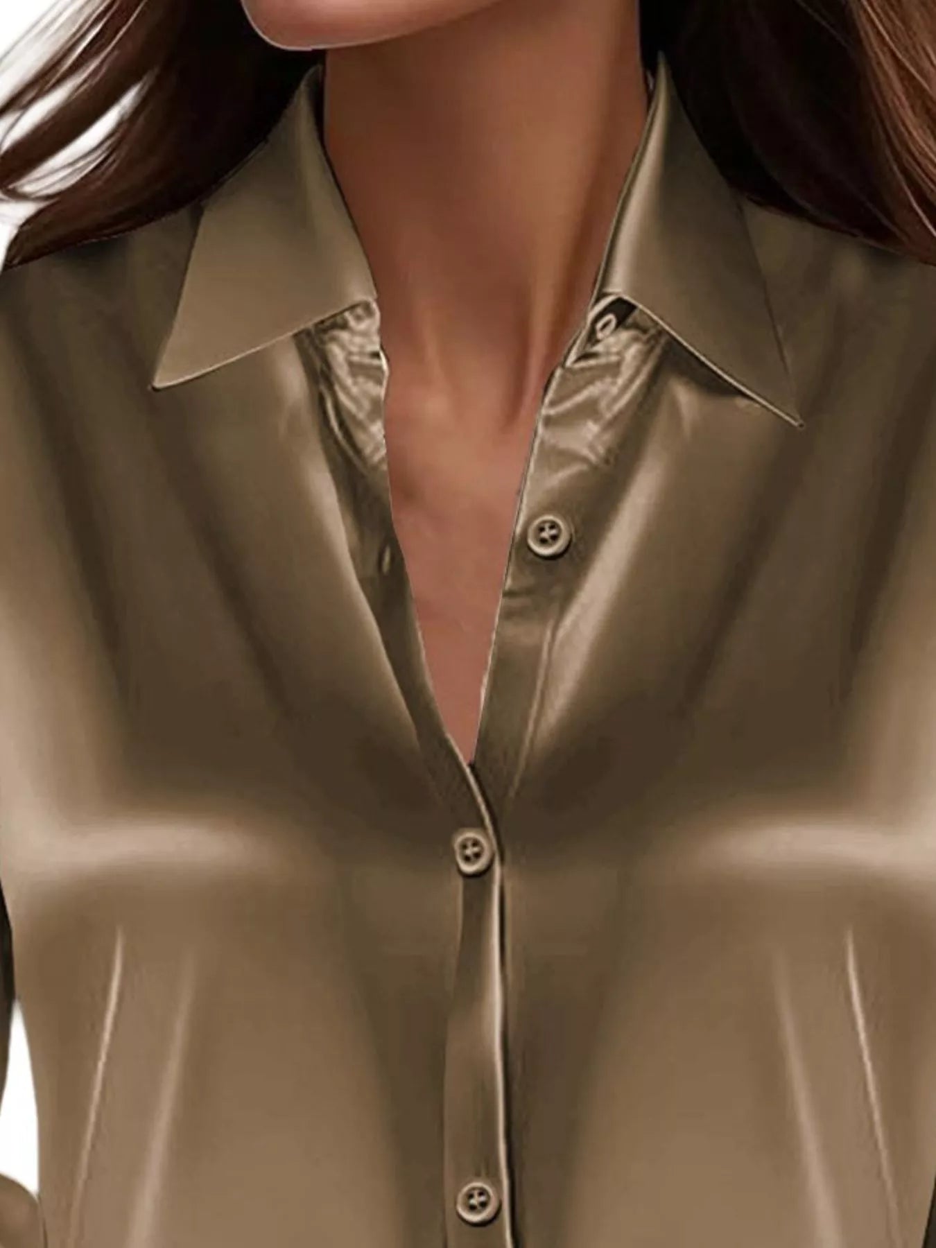 Alt Tag: Button Down Long Sleeve Shirt with collared neck in a polished finish, perfect for casual and work occasions, plus size available