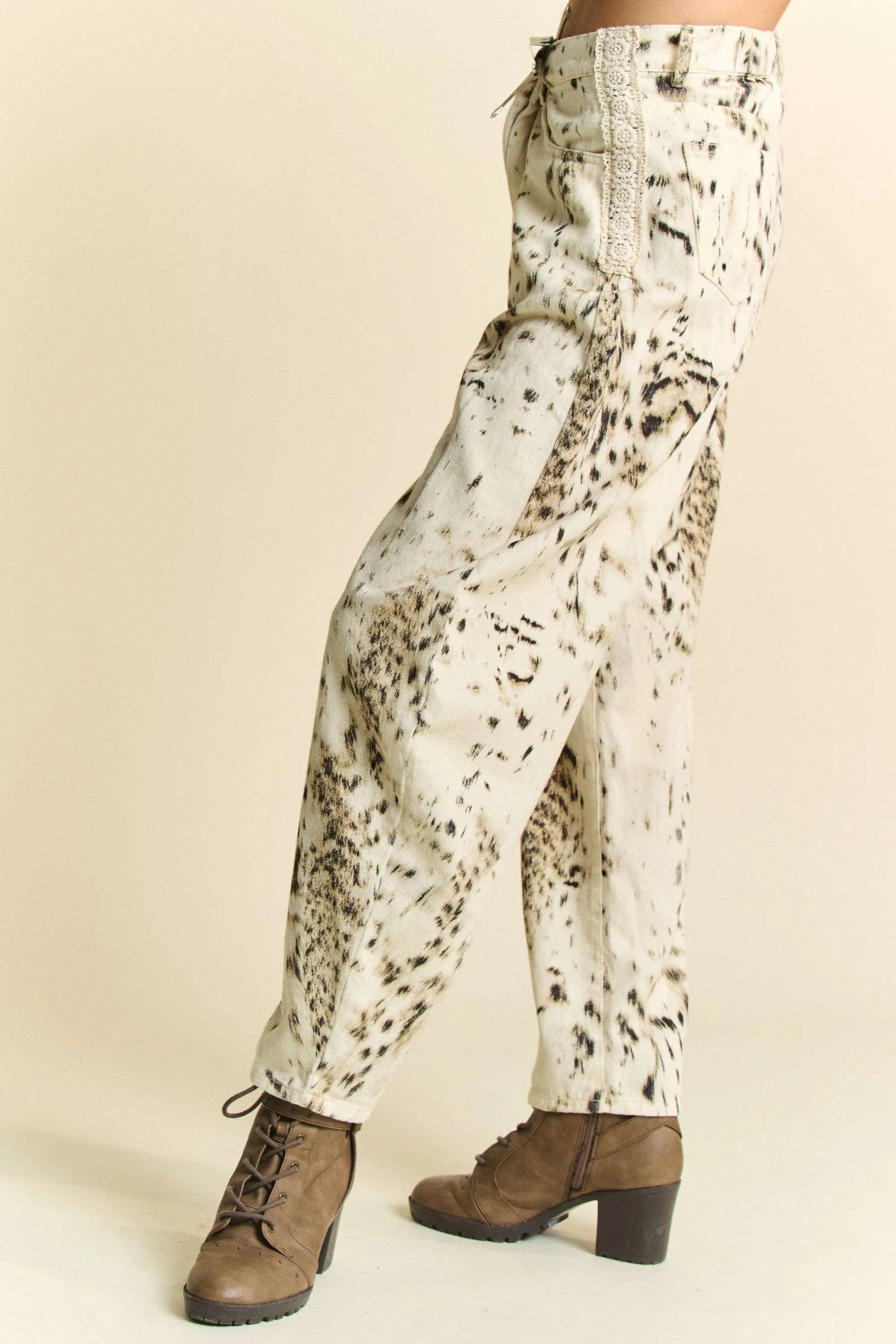 Davi & Dani Abstract Tie Dye Dot Lace Detail Barrel Pants