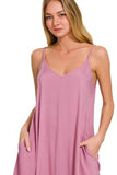 Zenana Woven Arc Hem Cami Dress With Flowy Pockets
