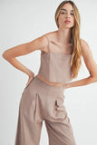 MABLE Linen Mix Crop Cami and Wide Leg Pants Set