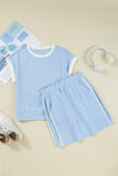 Contrast Trim Textured Crewneck Tee and Pocketed Skirt Set