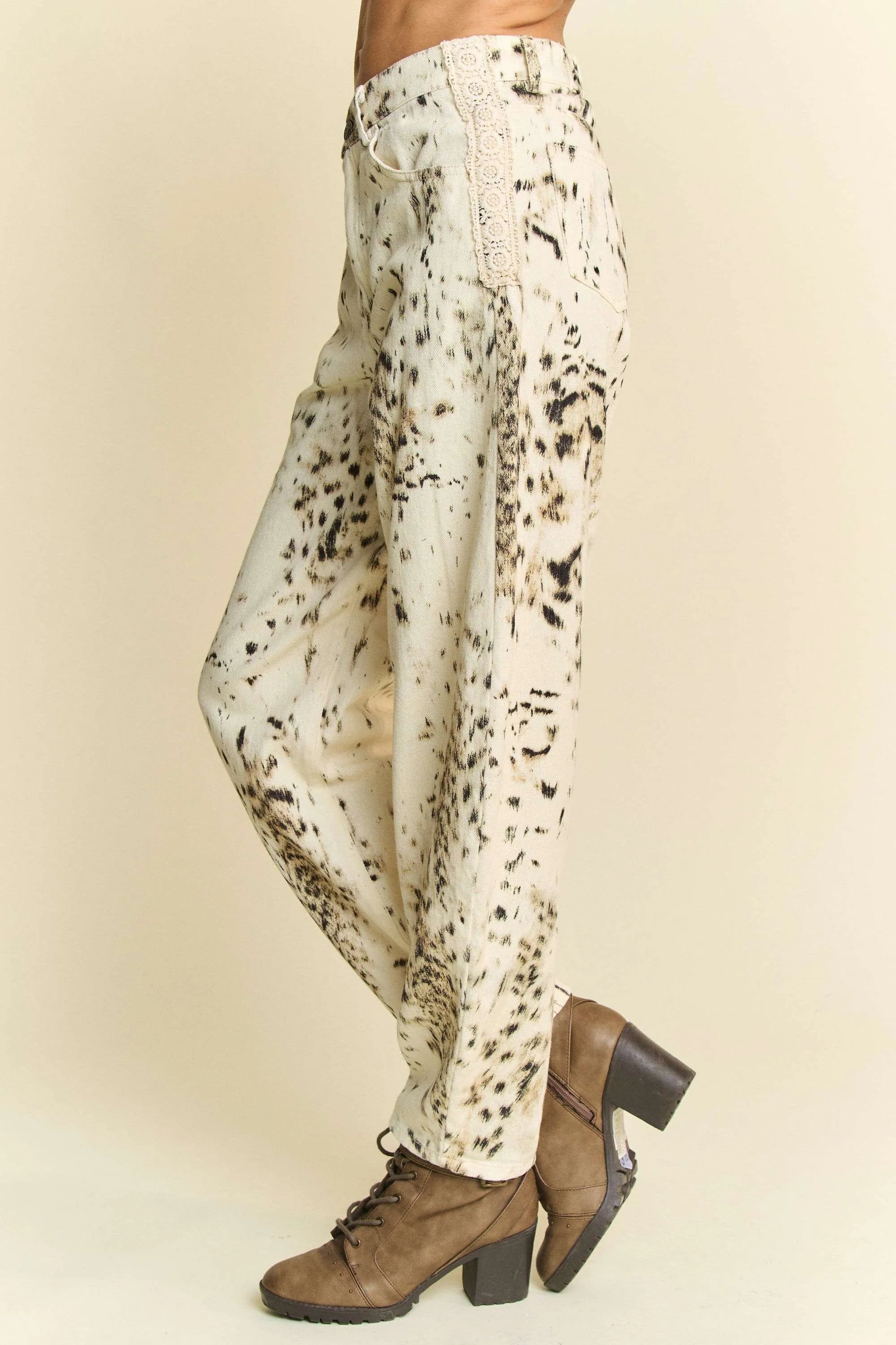 Davi & Dani Abstract Tie Dye Dot Lace Detail Barrel Pants