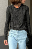 Distressed Round Neck Long Sleeve Blouse